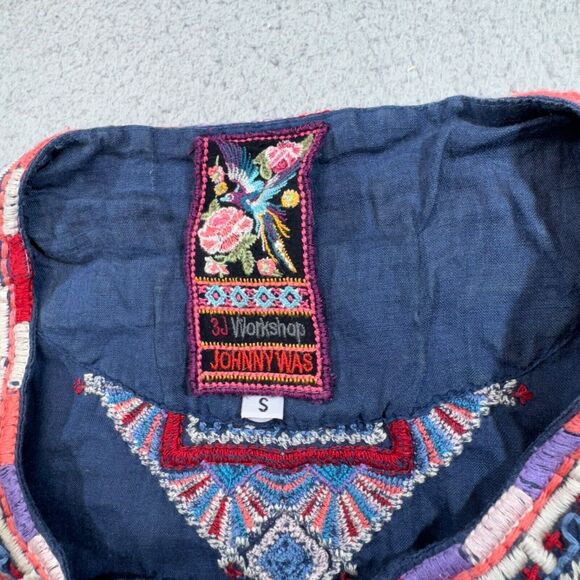 Johnny Was Blouse Womens Small Blue Embroidered Peasant Top Boho Ethnic Bib - Picture 7 of 15